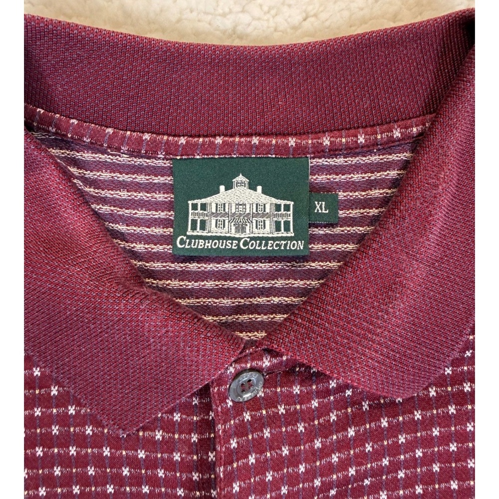 Clubhouse Collection Masters Golf Polo Shirt Mens XL Burgundy Micro Print Logo - Picture 2 of 7